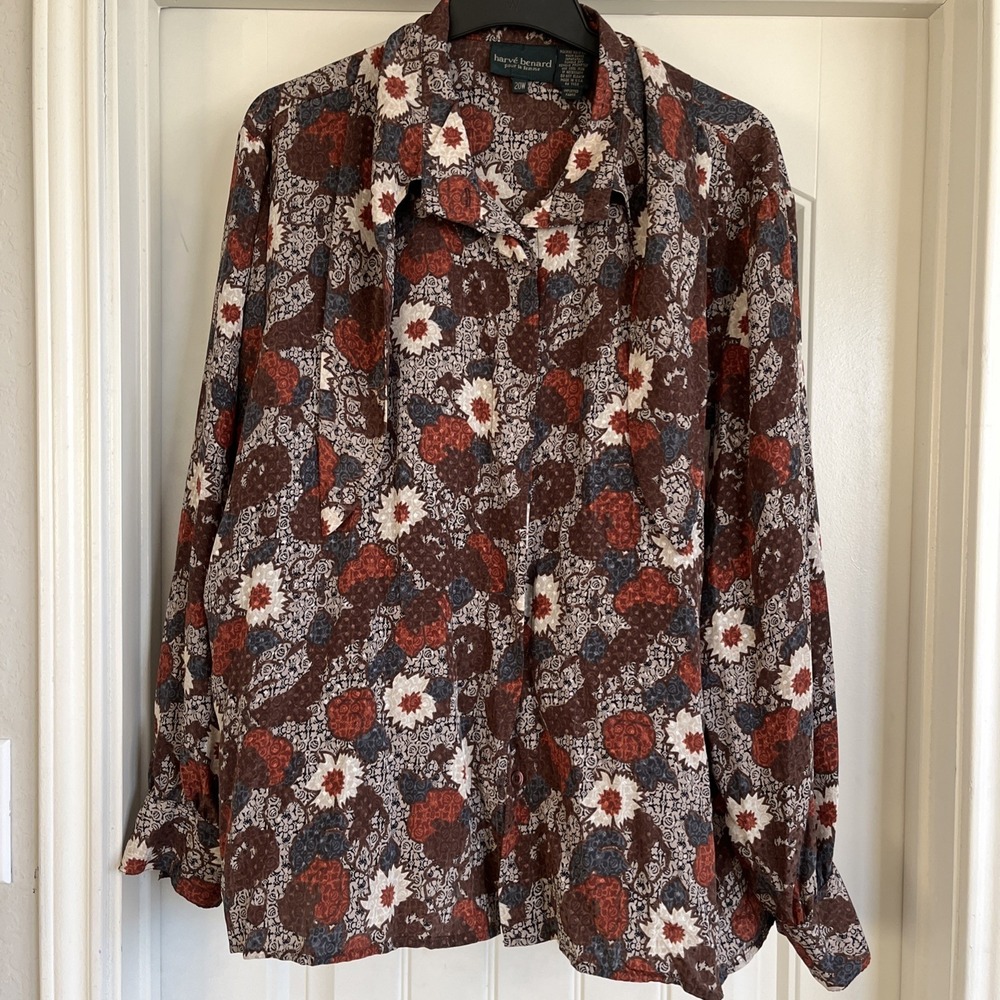 Vintage Harve Bernard Floral Long Sleeve‎ Button Up Shirt Imported Fabric 20W